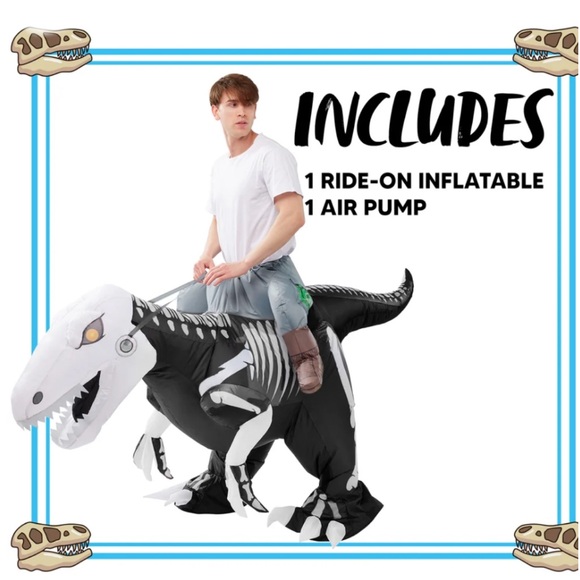 Spooktacular RIDE A RAPTOR 🦖SKELETON Puff me Up! Skeleton Raptor 🦖 Inflatable - Picture 6 of 8